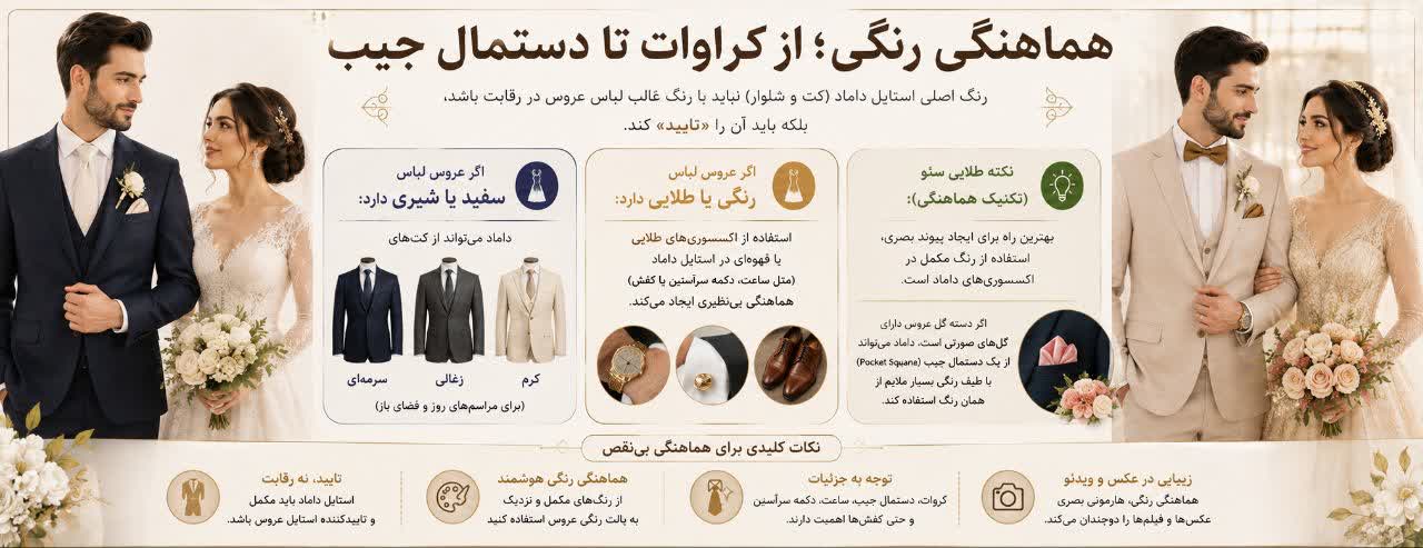 هماهنگی رنگی؛ از کراوات تا دستمال جیب هماهنگی رنگی؛ از کراوات تا دستمال جیب